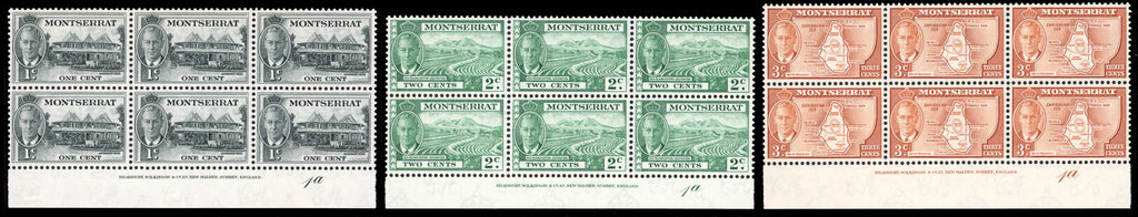 Montserrat SG 123/135 Mint 1951 KGVI set of 13 imprint blocks of 6
