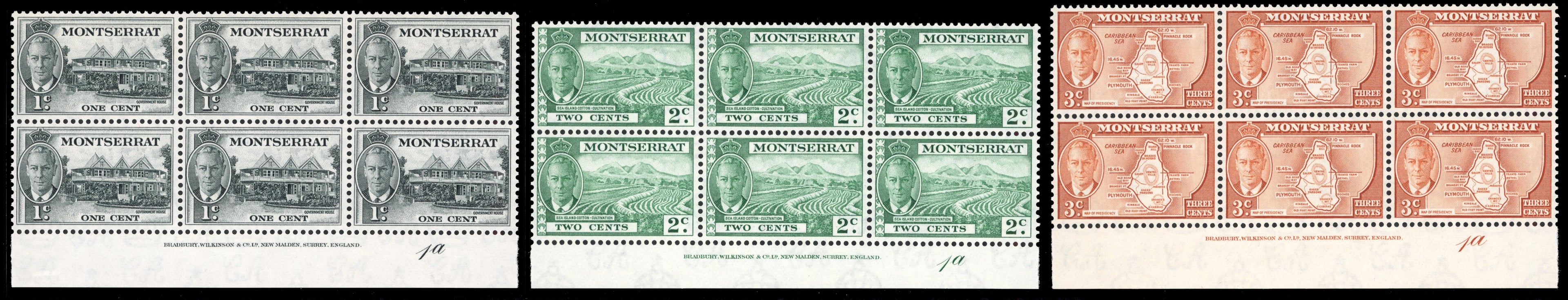 Montserrat SG 123/135 Mint 1951 KGVI set of 13 imprint blocks of 6