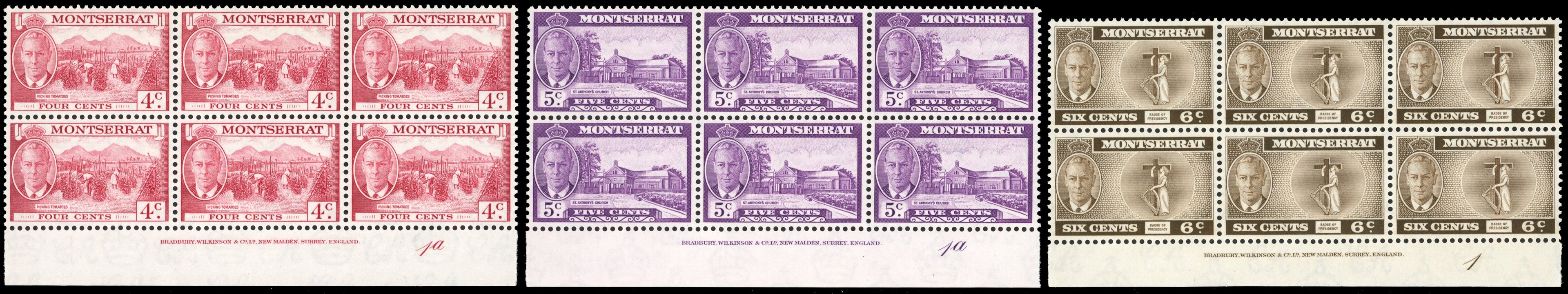Montserrat SG 123/135 Mint 1951 KGVI set of 13 imprint blocks of 6