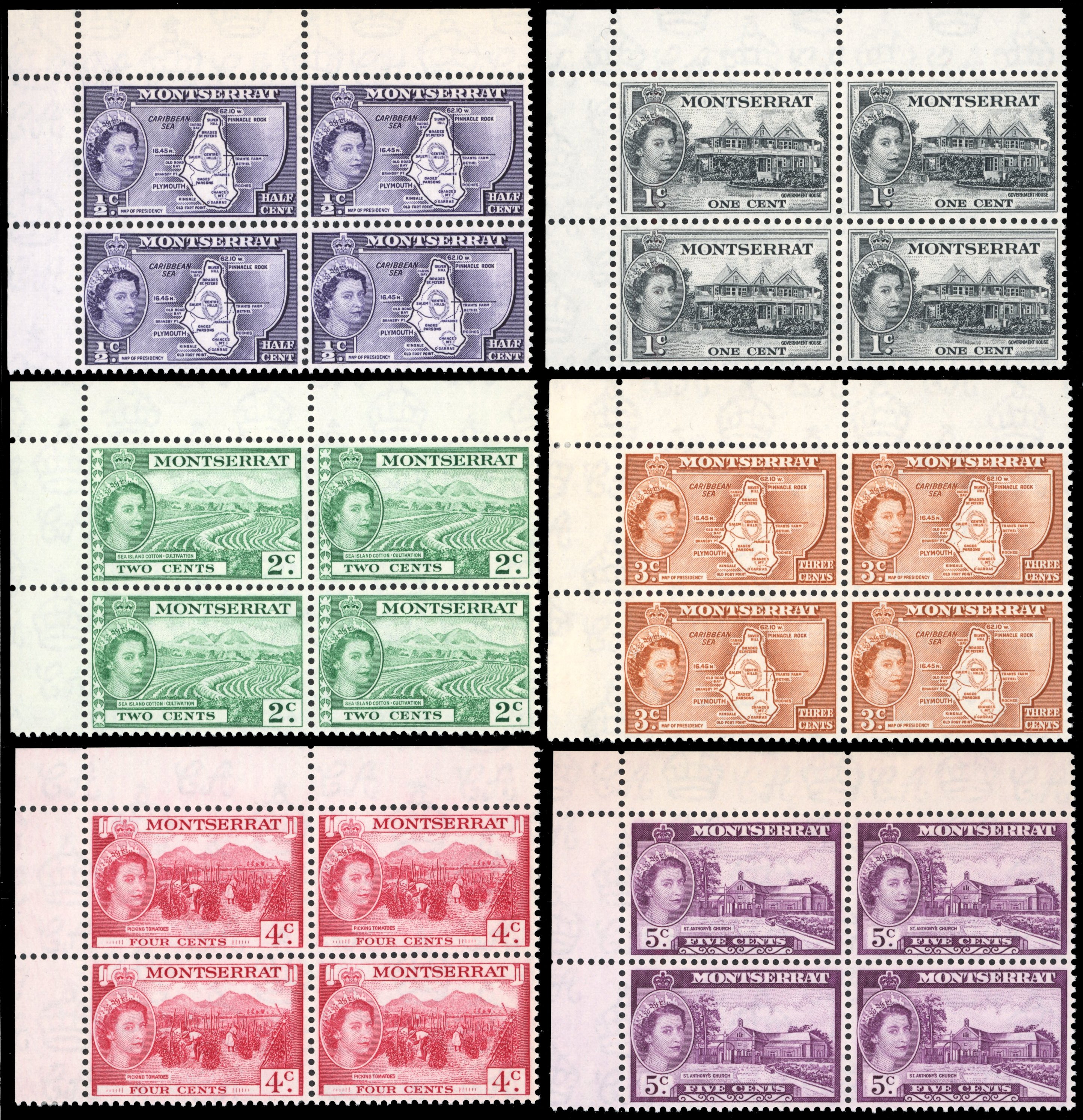 Montserrat SG 136a/149 Unmounted Mint 1953-62 set of 15 blocks of 4