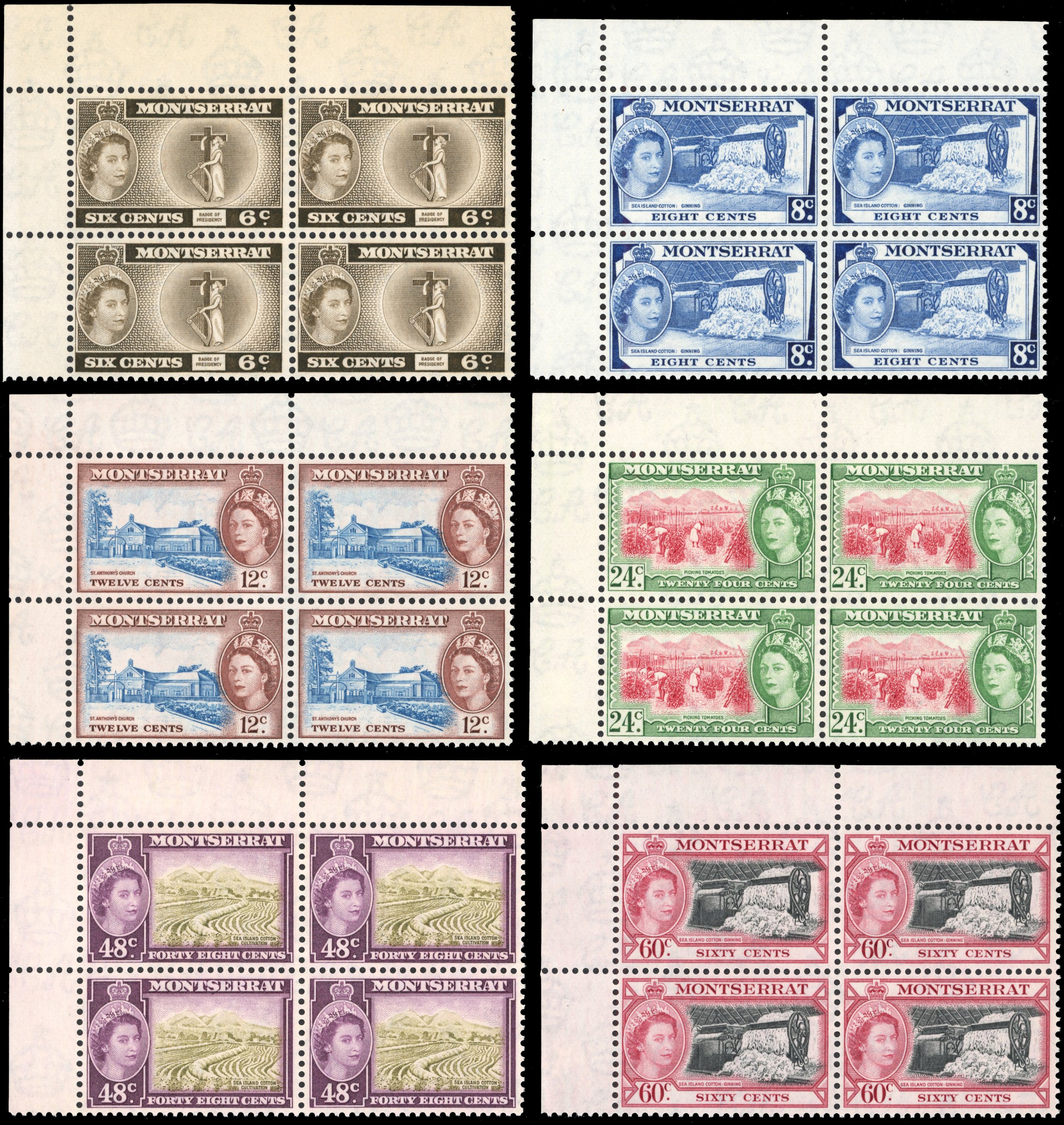 Montserrat SG 136a/149 Unmounted Mint 1953-62 set of 15 blocks of 4