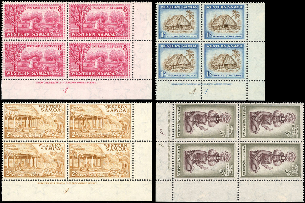 Samoa SG 219/228 Unmounted Mint 1952 set of 10 imprint and plate number blocks of 4