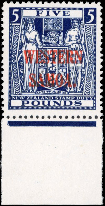 Samoa SG 214 Unmounted Mint 1945-53 Arms £5 indigo-blue watermark multiple NZ and star