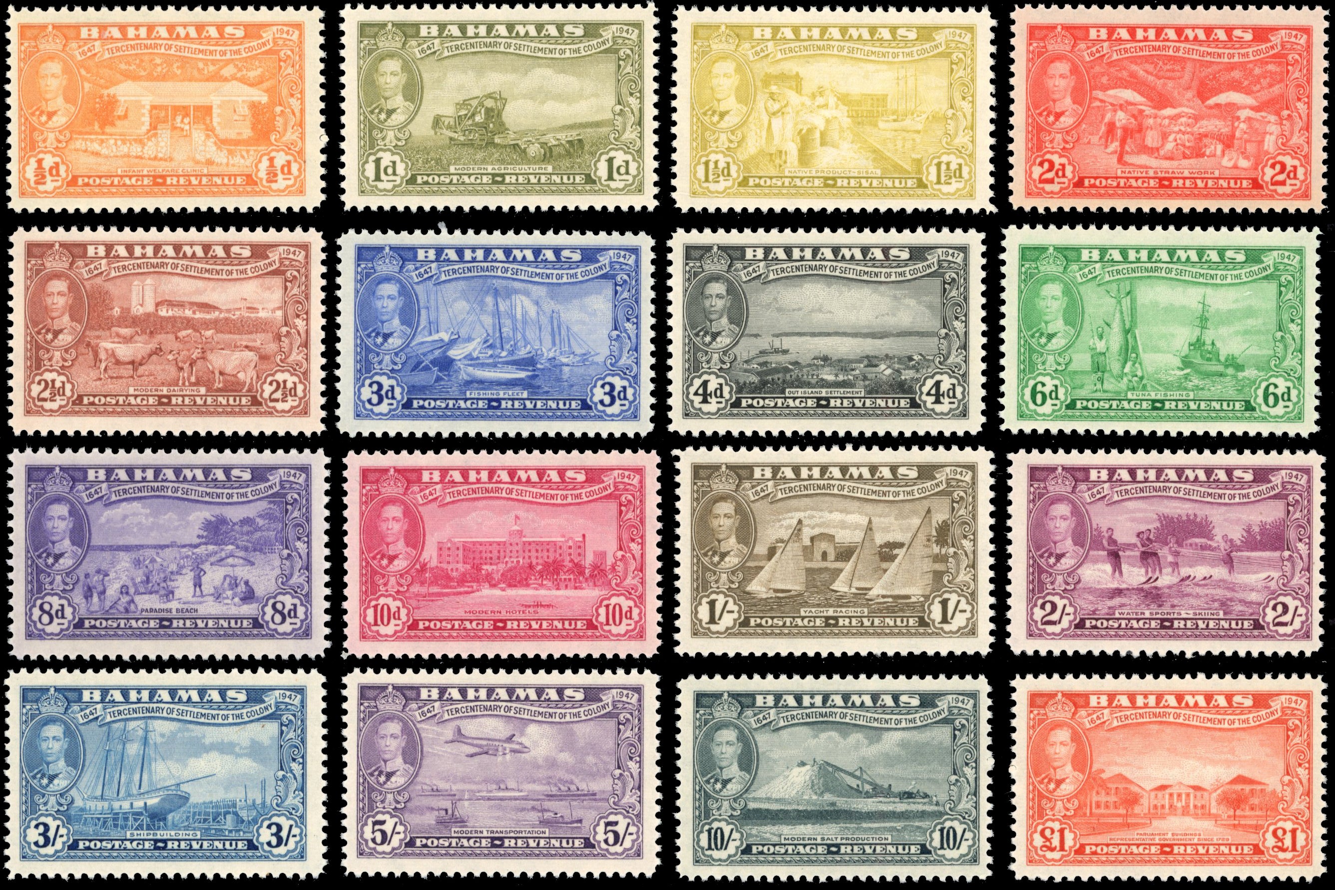 Bahamas SG 178/193 Unmounted Mint 1948 Tercentenary set of 16