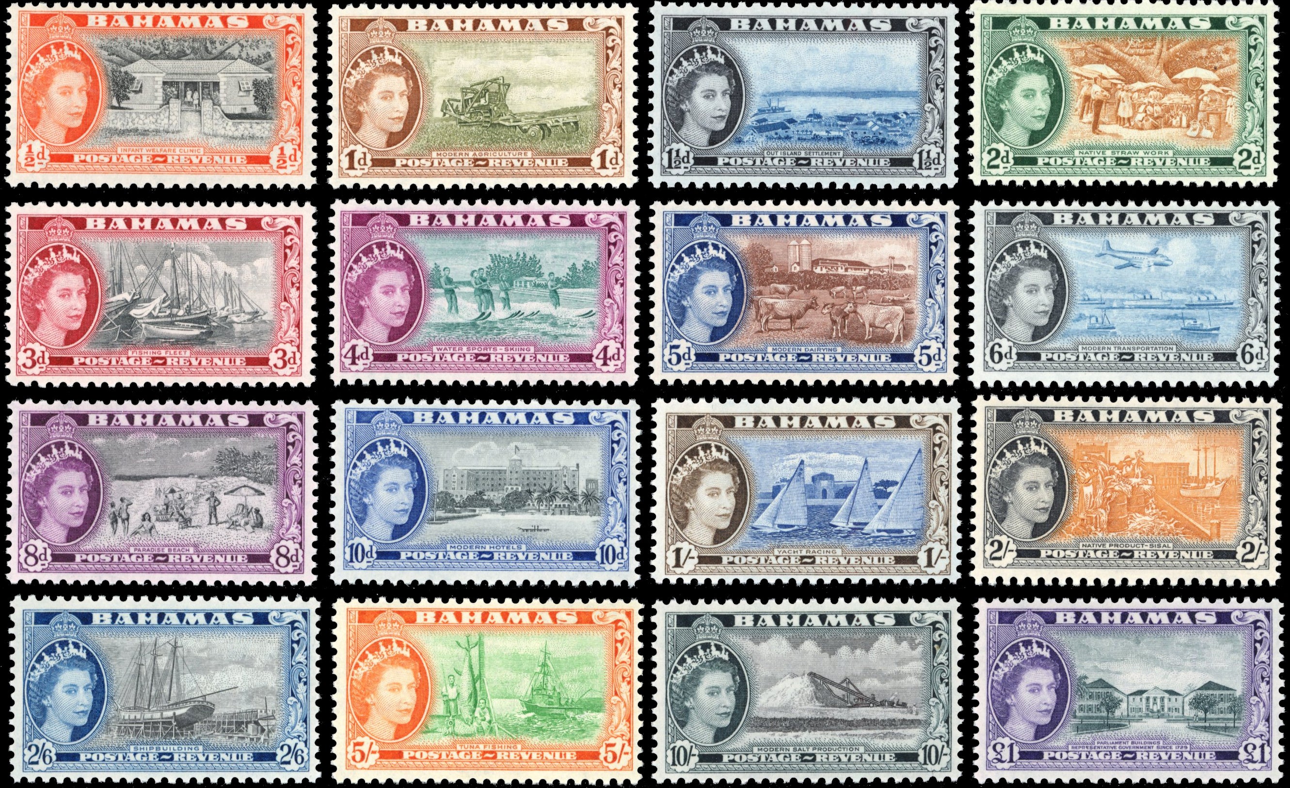 Bahamas SG 201/216 Unmounted Mint 1954-63 QEII set of 16