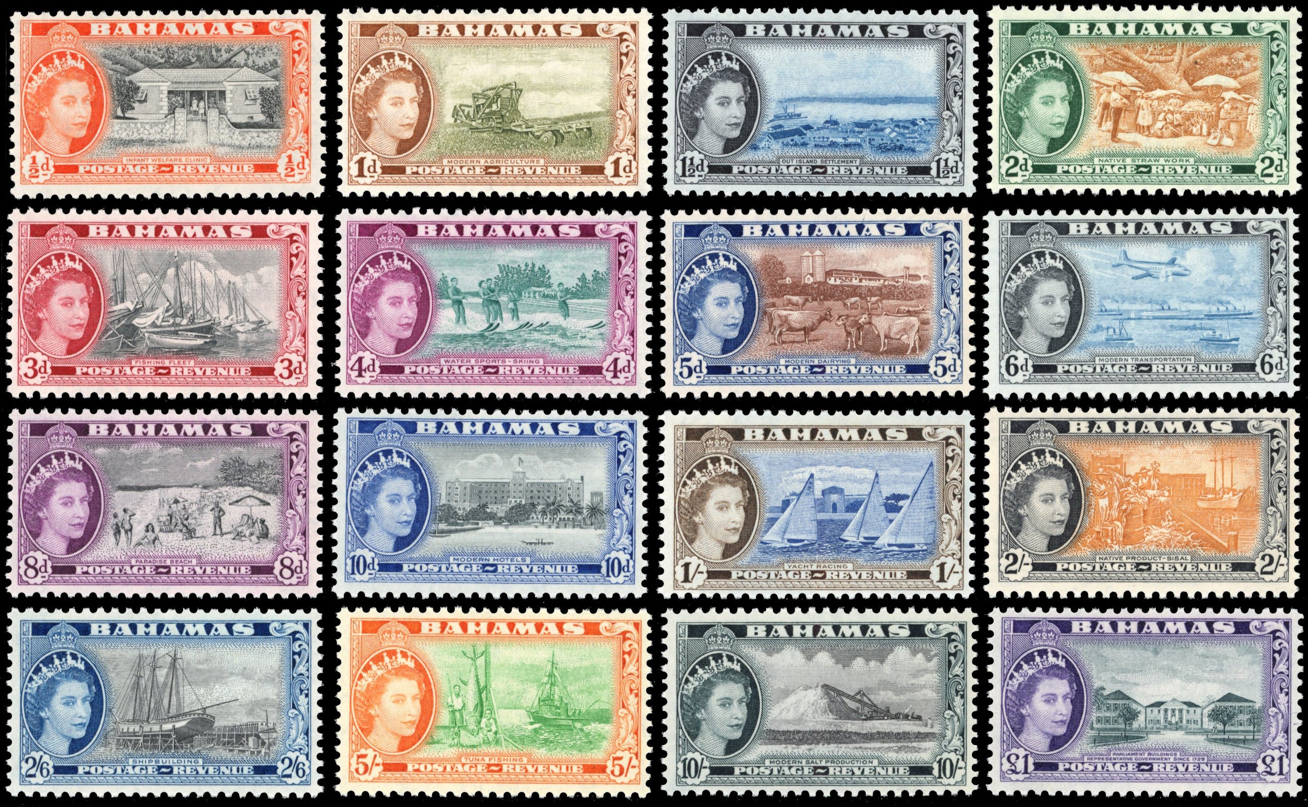 Bahamas SG 201/216 Unmounted Mint 1954-63 QEII set of 16