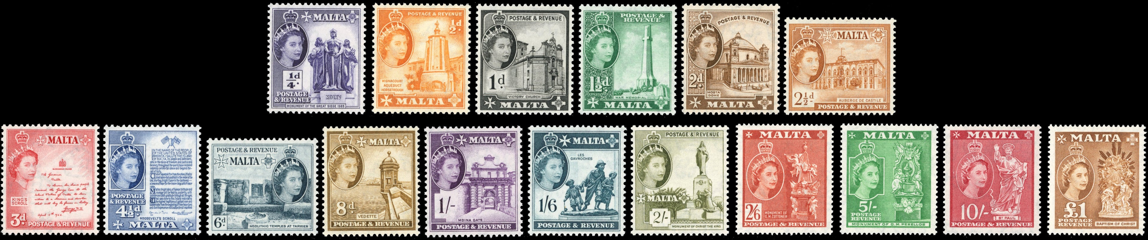 Malta SG 266/282 Unmounted Mint 1956-58 QEII set of 17