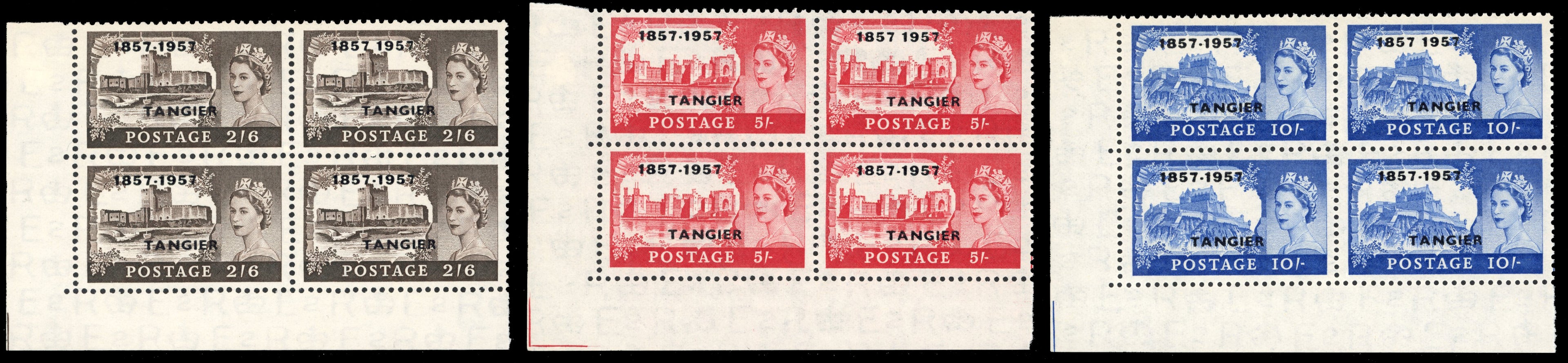 Morocco Agencies SG 340a, 341a, 342a Unmounted Mint 1957 Centenary 2s6d, 5s, 10s variety Hyphen omitted