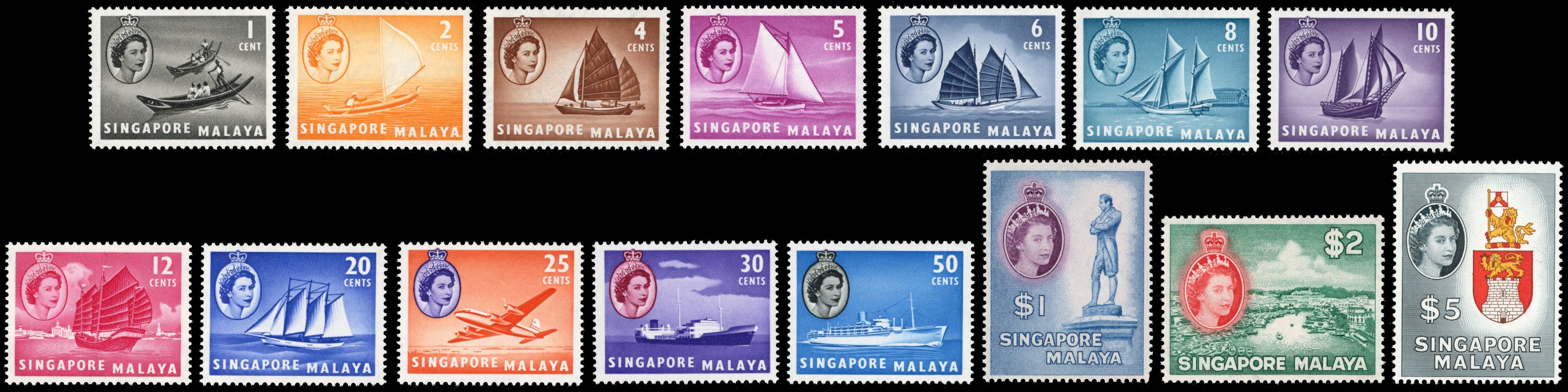 Singapore SG 38/52 Unmounted Mint 1955-59 set of 15