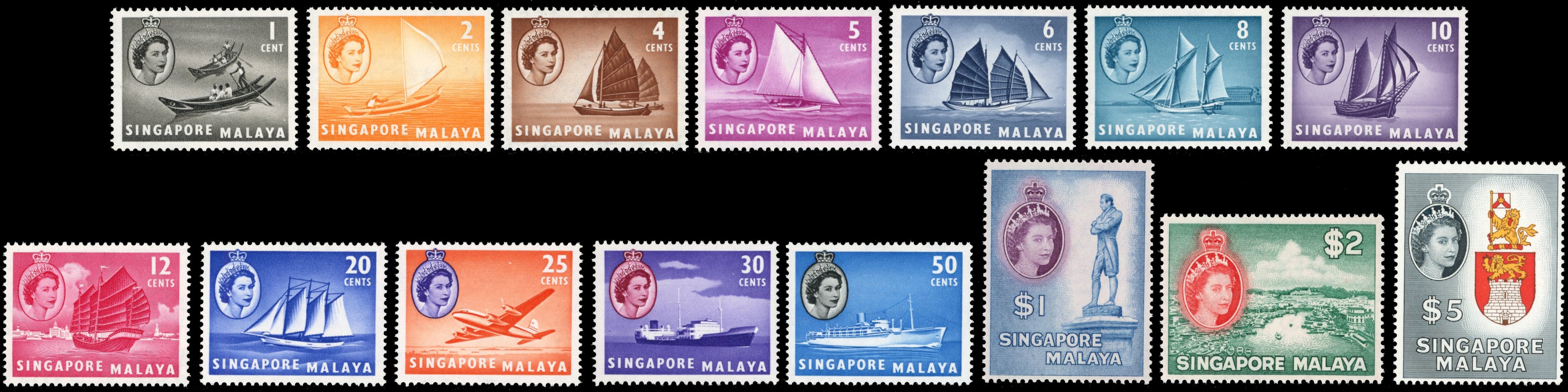Singapore SG 38/52 Unmounted Mint 1955-59 set of 15