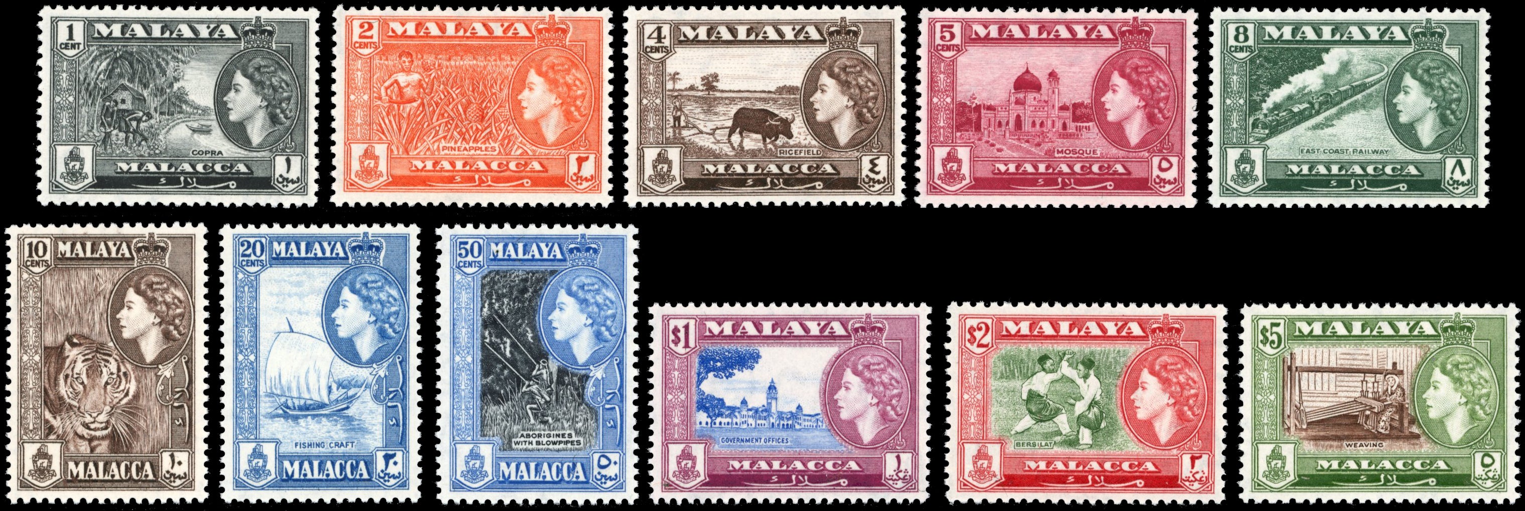 Malaya Malacca SG 39/49 Unmounted Mint 1957 QEII set of 11