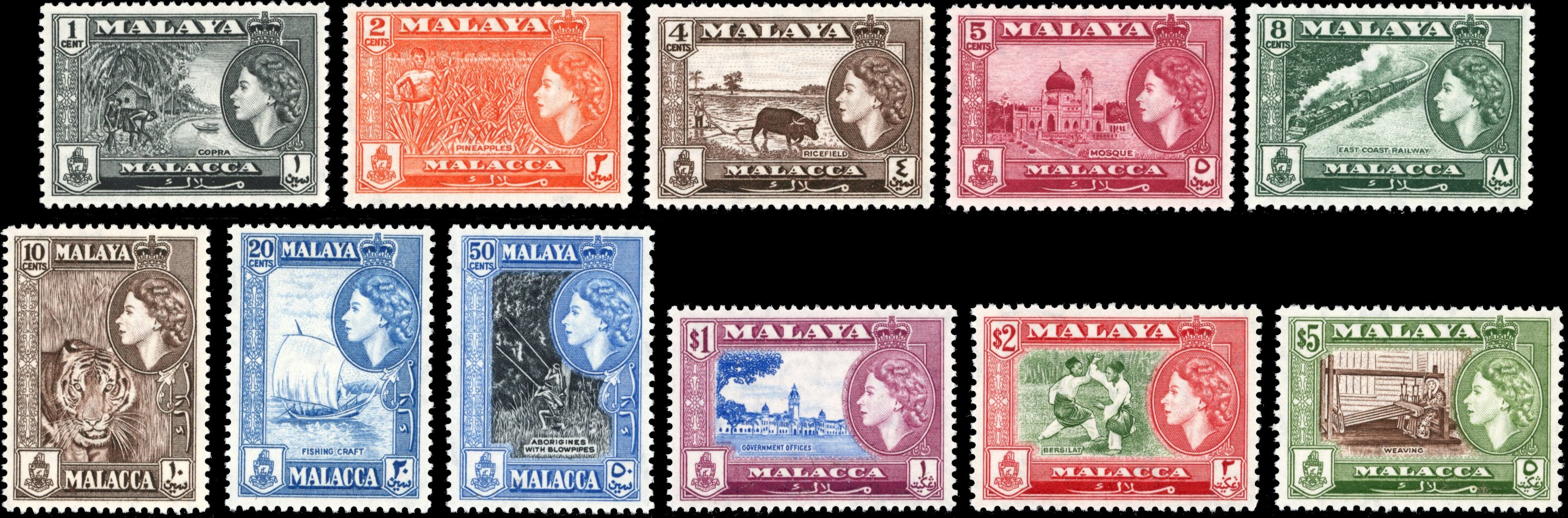 Malaya Malacca SG 39/49 Unmounted Mint 1957 QEII set of 11