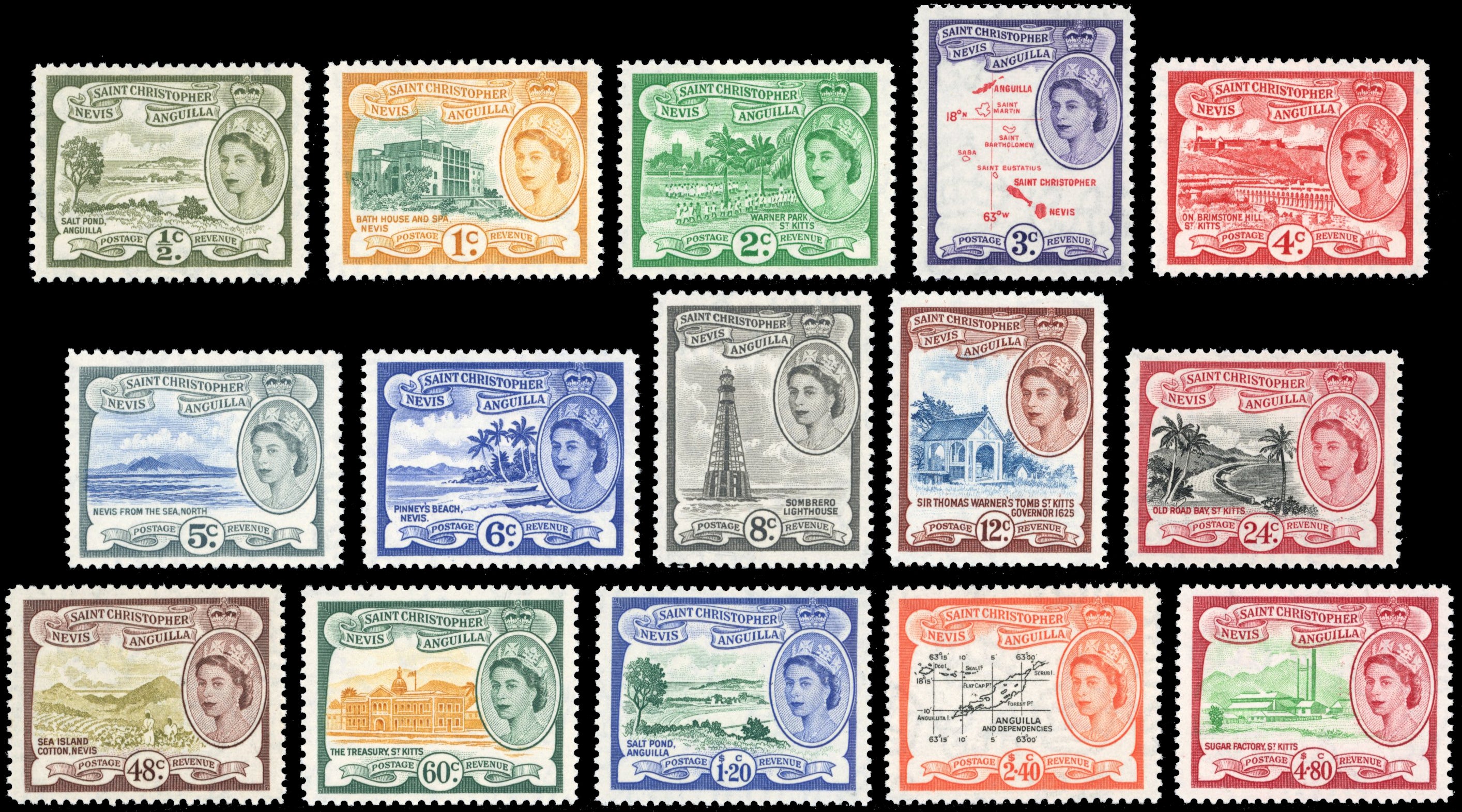 St Kitts-Nevis SG 106a/118 Unmounted Mint 1954-63 set of 15