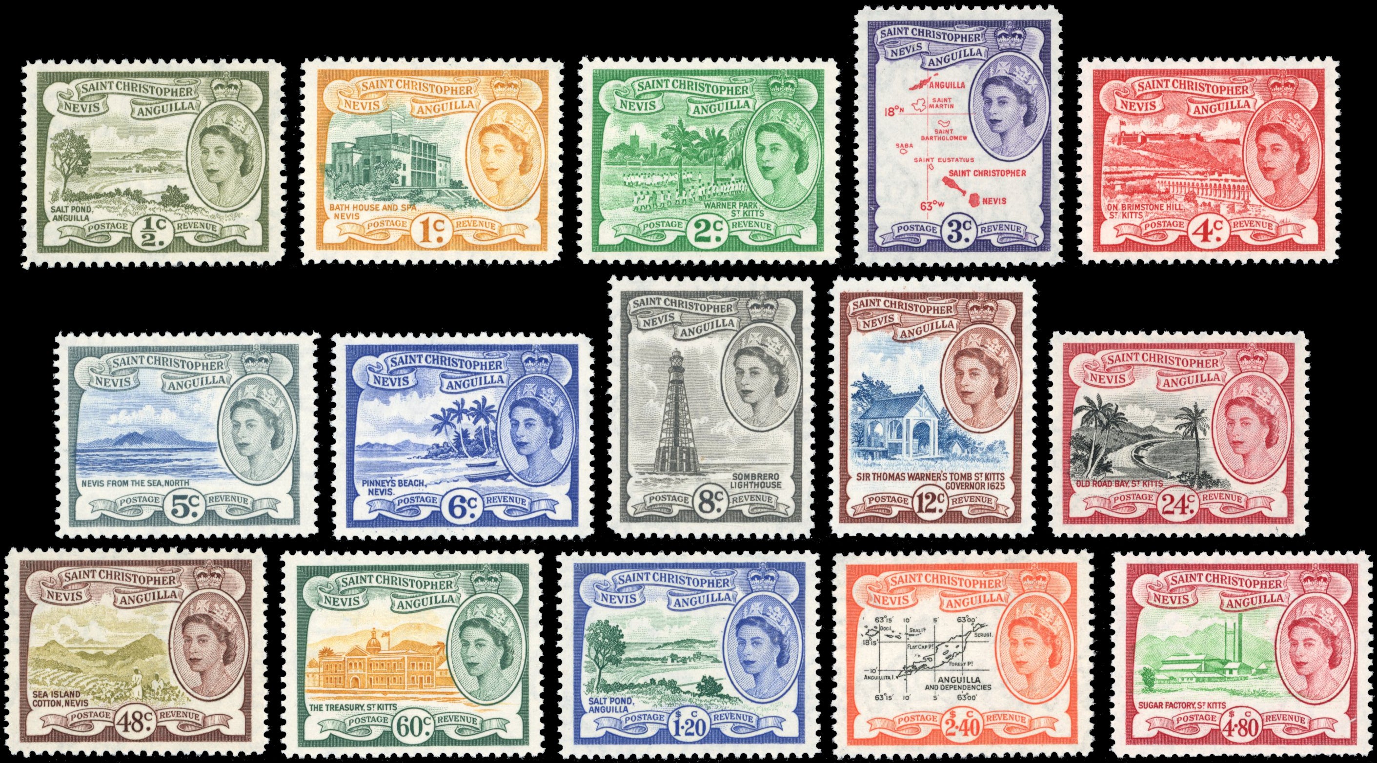 St Kitts-Nevis SG 106a/118 Unmounted Mint 1954-63 set of 15