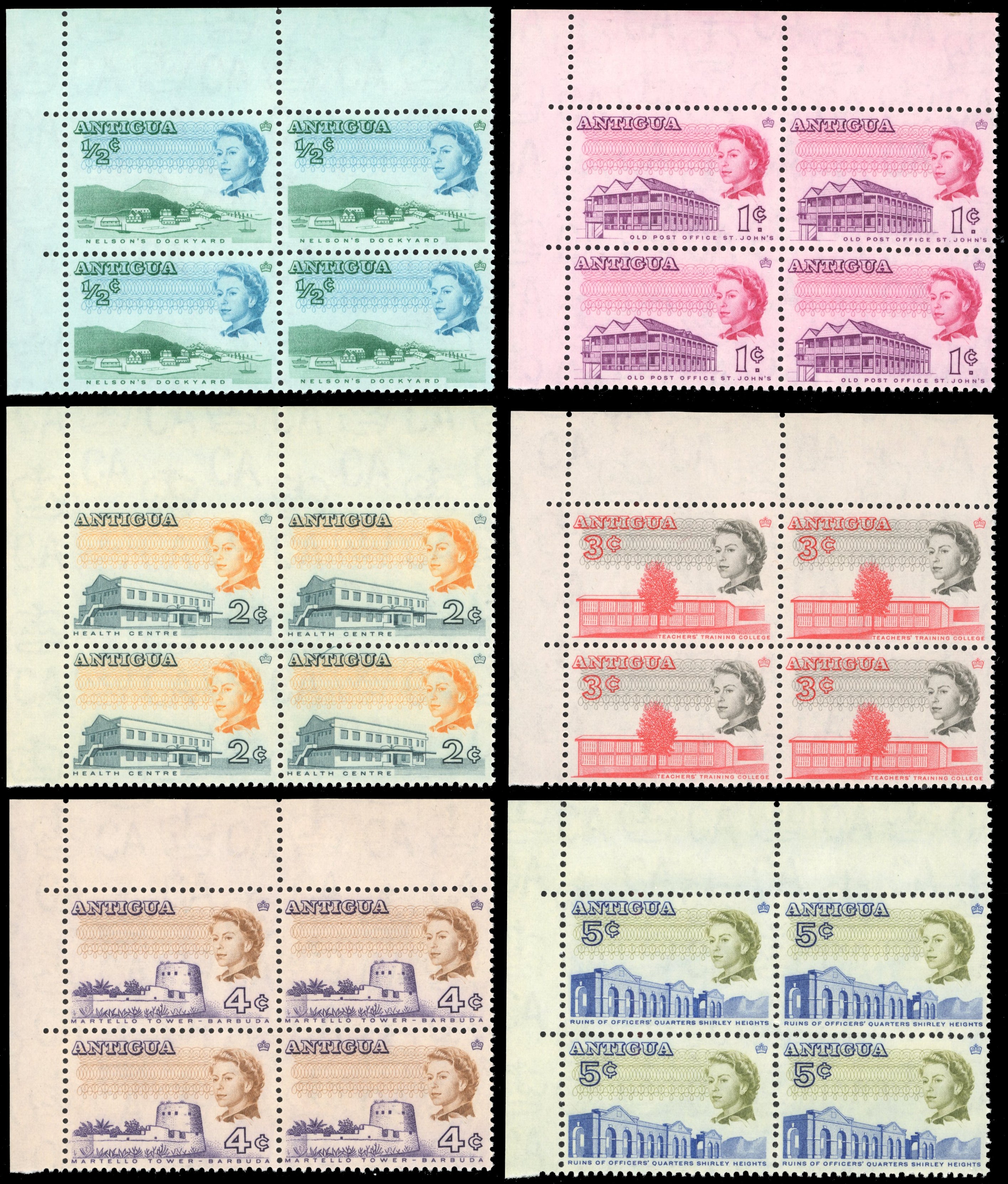 Antigua SG 180/195 Unmounted Mint 1966-70 Buildings set of 16 corner blocks