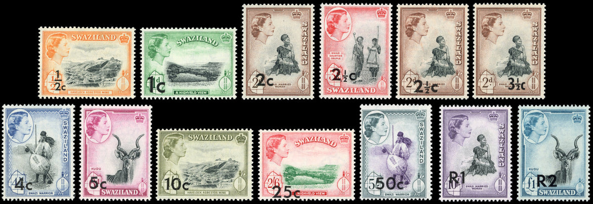 Swaziland SG 65/77 Unmounted Mint 1961 decimal surcharge set of 13