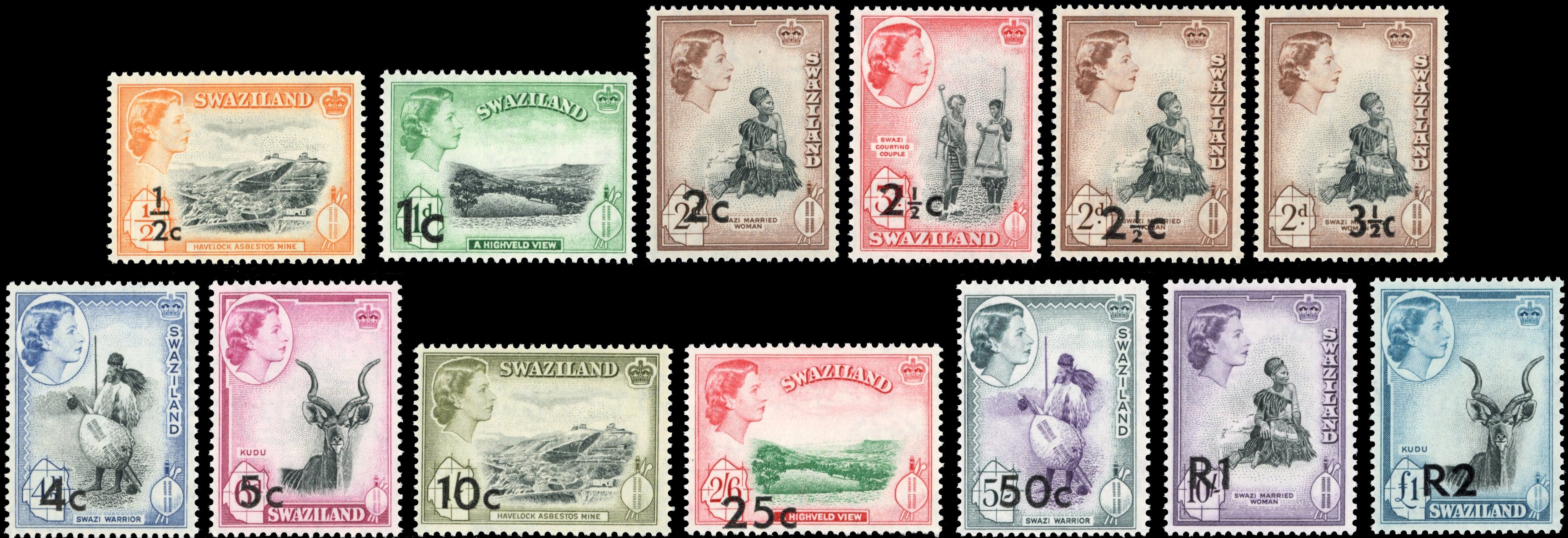 Swaziland SG 65/77 Unmounted Mint 1961 decimal surcharge set of 13
