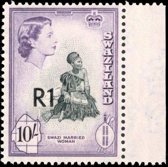 Swaziland SG 76b Unmounted Mint 1961 decimal surcharge 1r on 10s type III