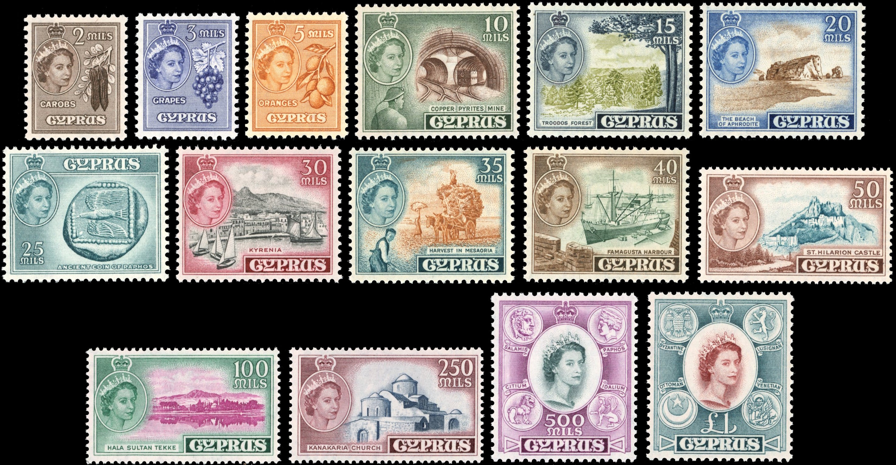 Cyprus SG 173/187 Unmounted Mint 1955-60 set of 15
