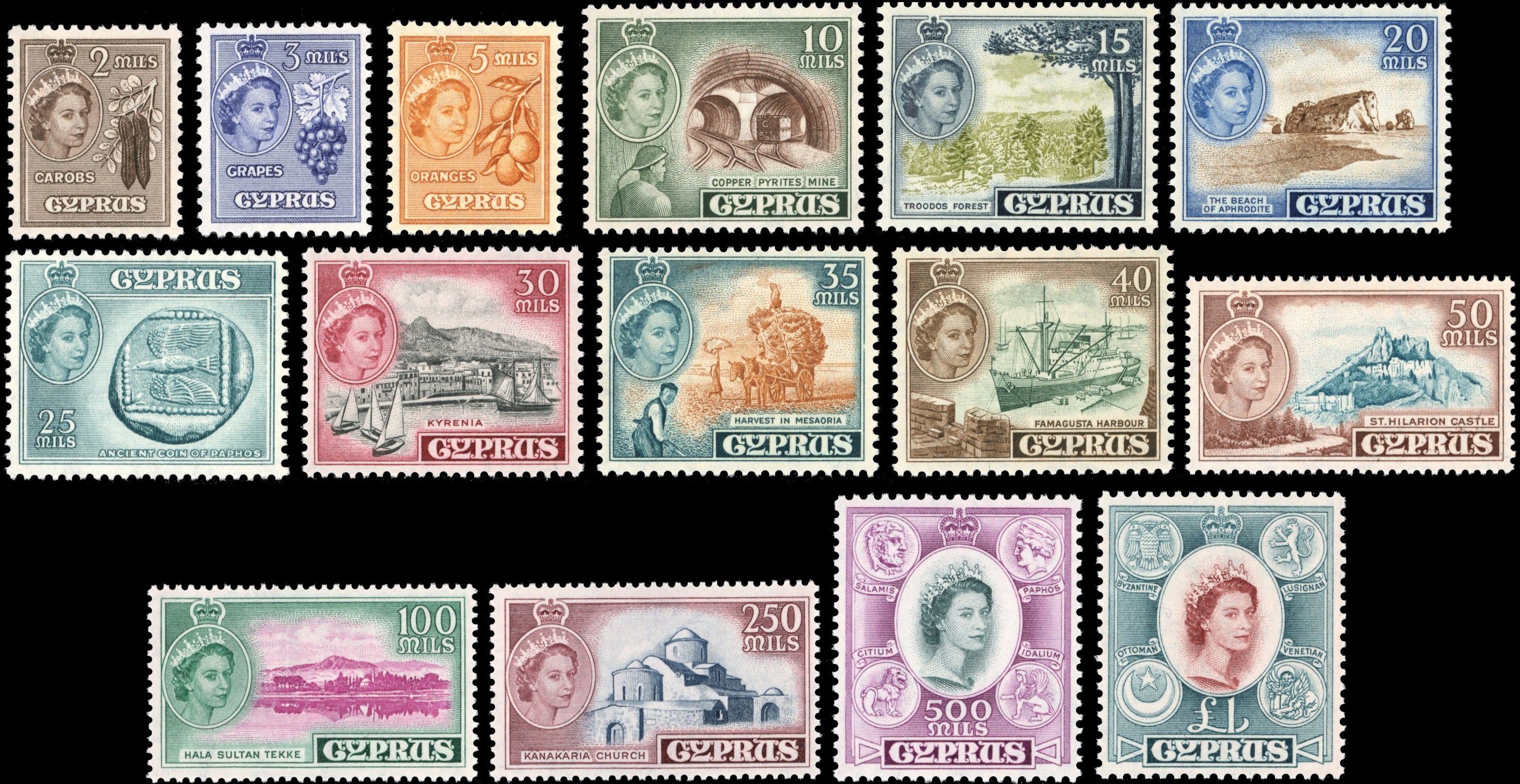 Cyprus SG 173/187 Unmounted Mint 1955-60 set of 15