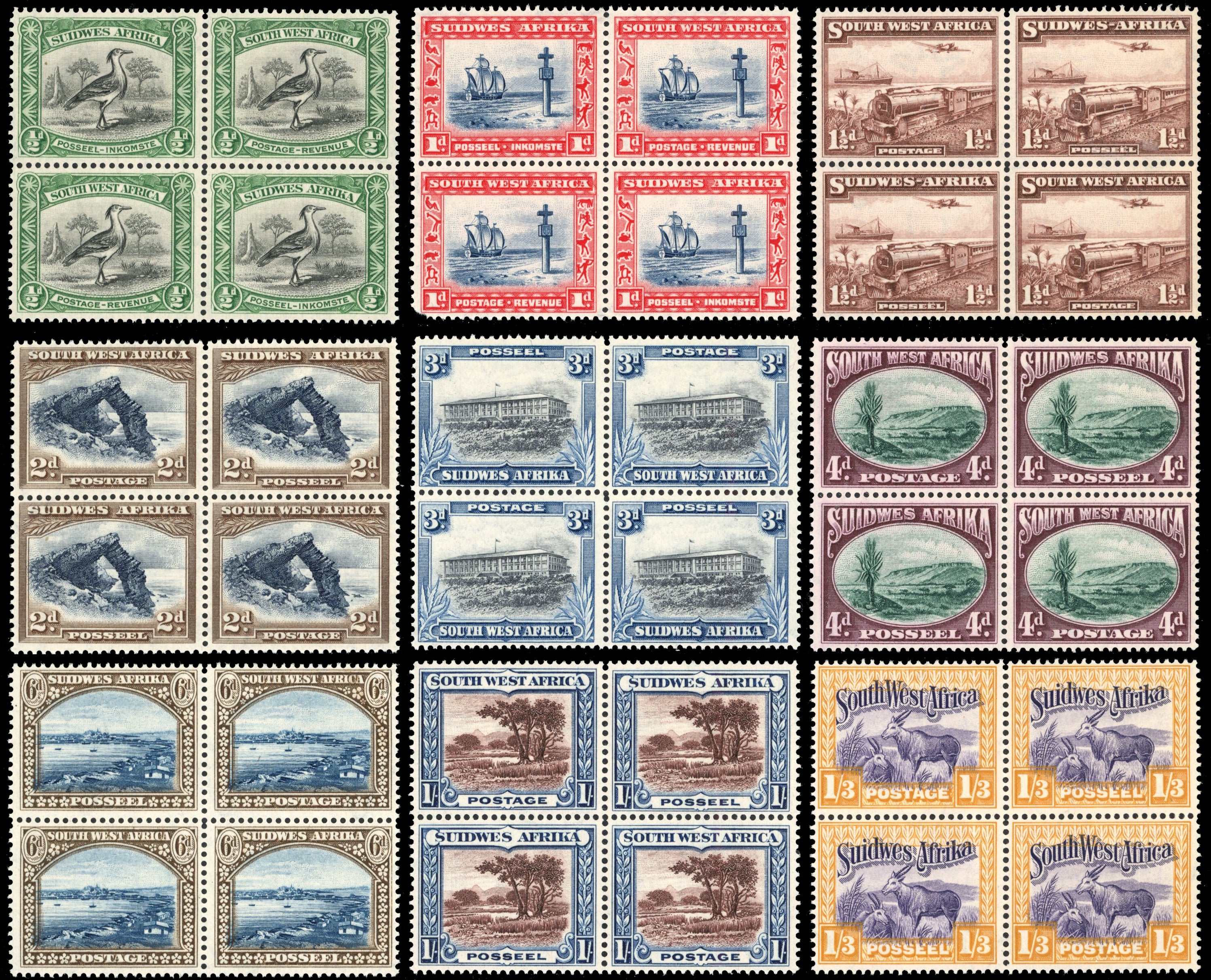 South West Africa SG 74/85, 96 Mint 1931 Postage set of 12 and 1937 1½d Mail Train
