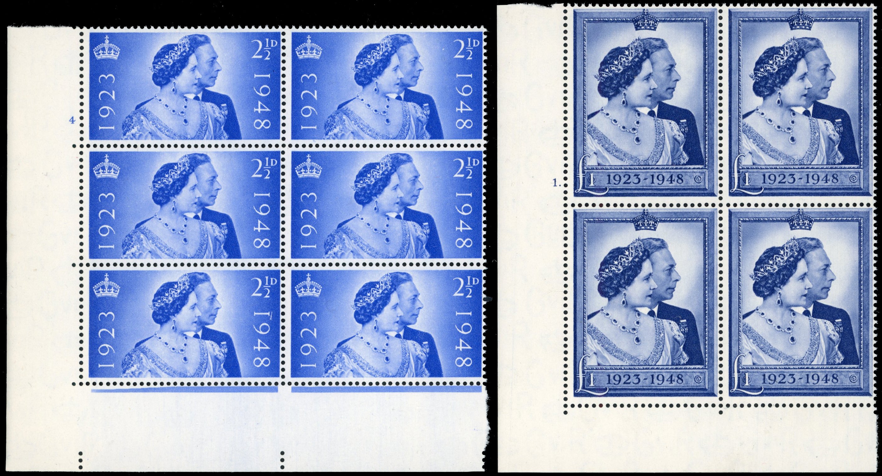 Great Britain SG 493/494 Unmounted Mint 1948 Royal Silver Wedding pair of cylinder blocks