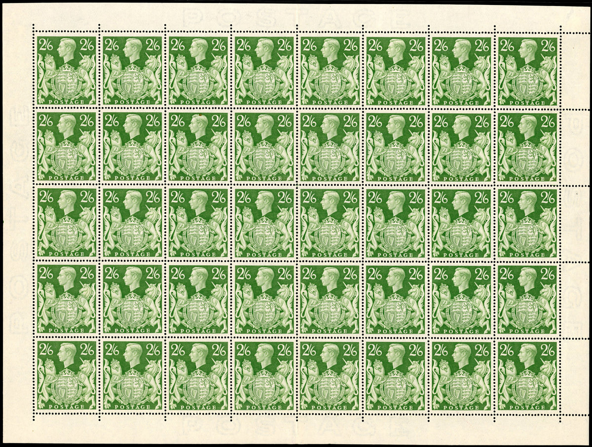 Great Britain SG 476b Unmounted Mint 1939-48 2s6d yellow-green complete sheet