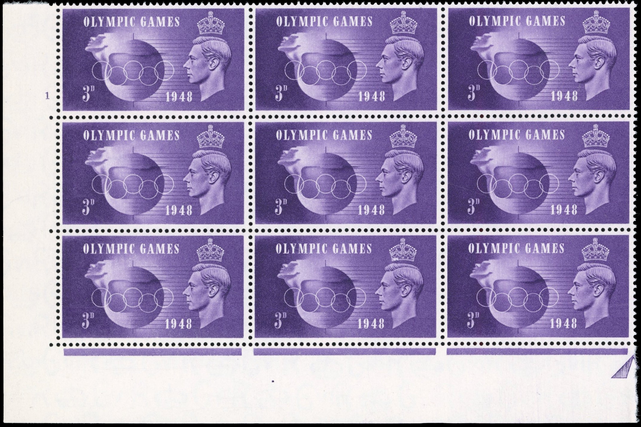 Great Britain SG 496a Unmounted Mint 1948 Olympic Games 3d violet with Crown flaw and Hooked 3 variety