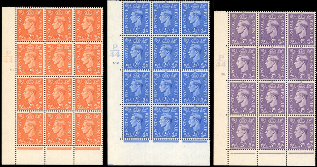 Great Britain SG 485/490 Unmounted Mint 1941-42 pale colours set of 6 control P44 cylinder blocks