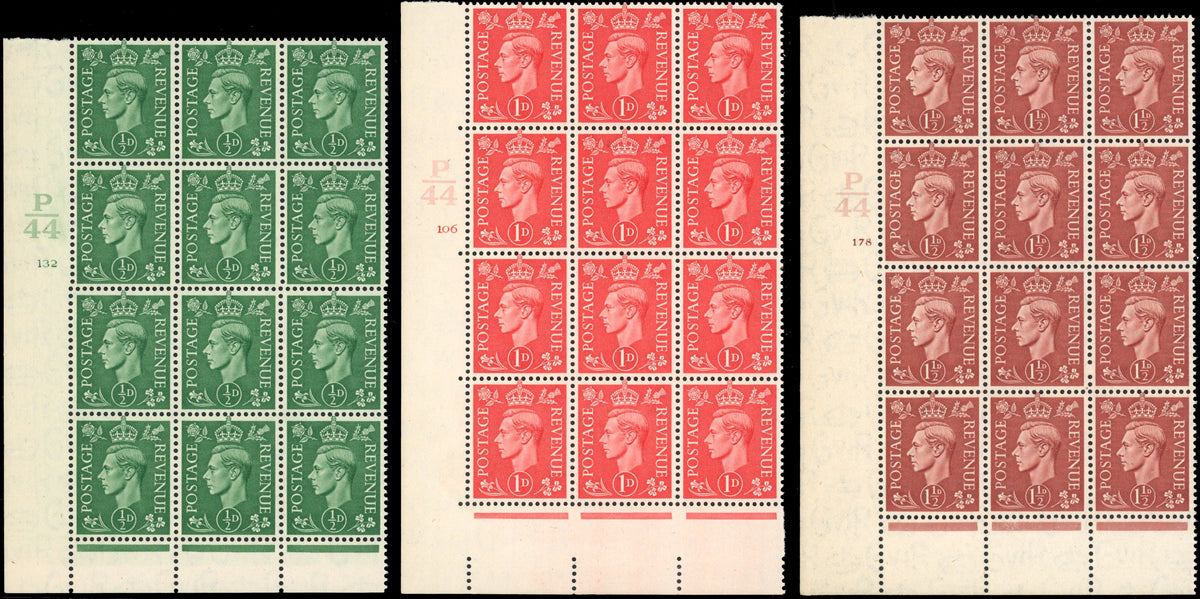 Great Britain SG 485/490 Unmounted Mint 1941-42 pale colours set of 6 control P44 cylinder blocks