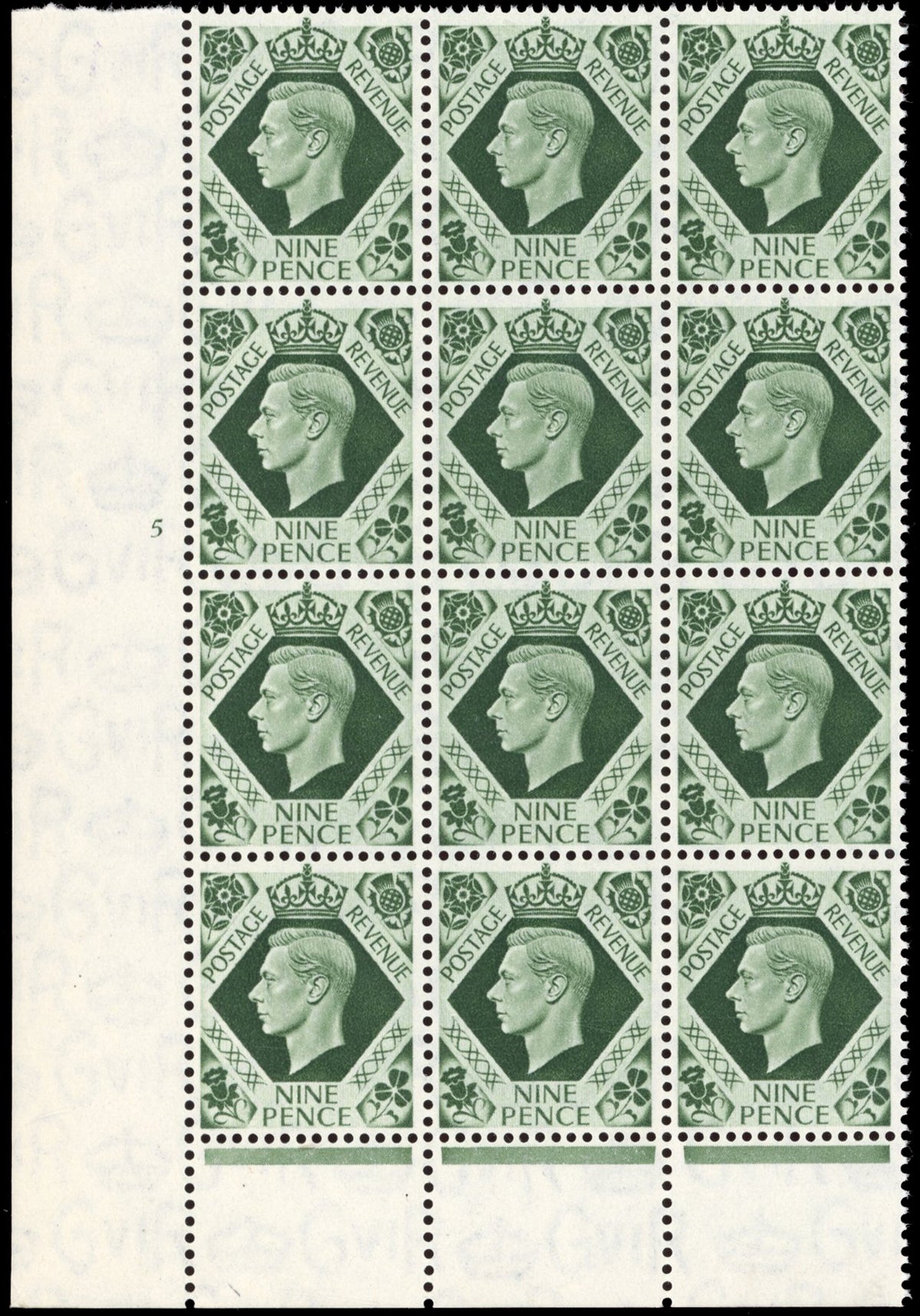 Great Britain SG 473 Unmounted Mint 1937-47 9d deep olive green cylinder 5 No dot