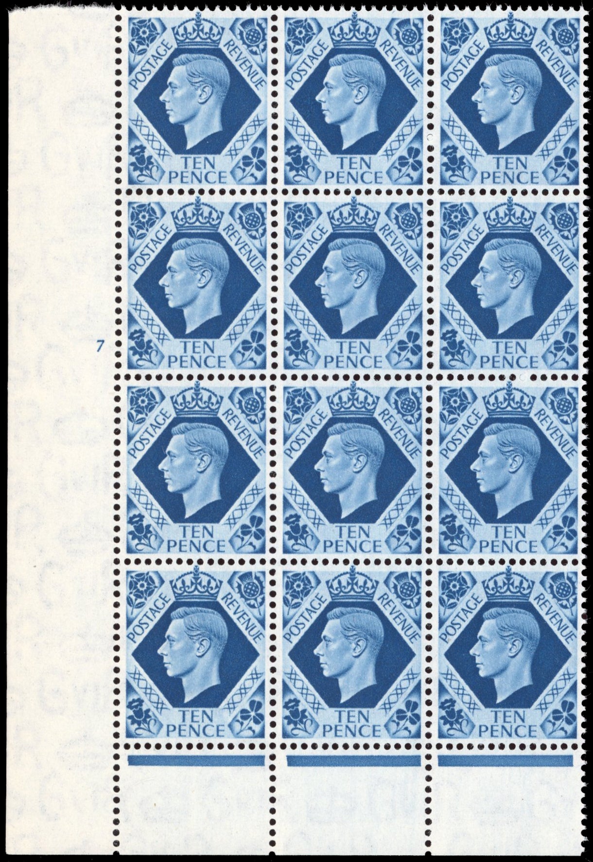 Great Britain SG 474 Unmounted Mint 1937-47 10d turquoise-blue cylinder 7 No dot