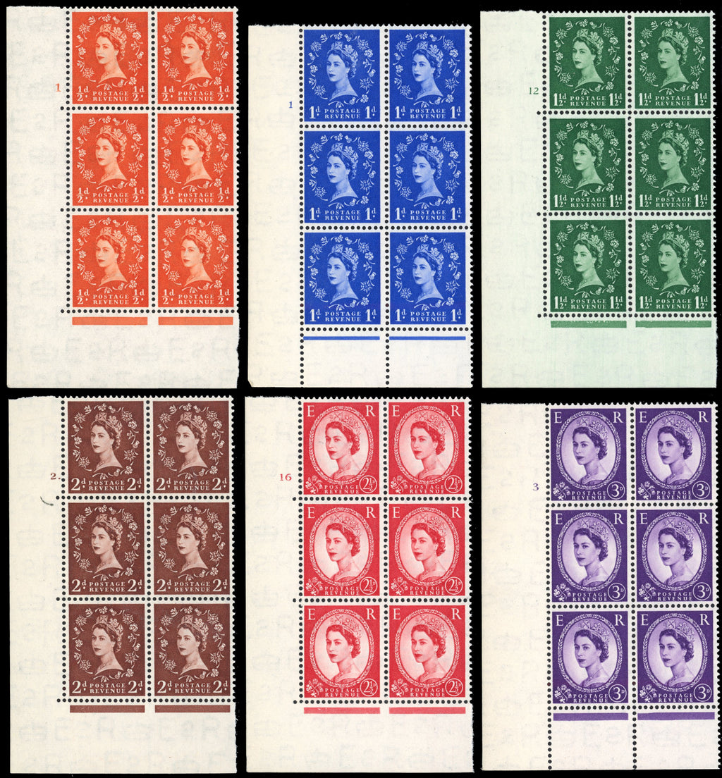 Great Britain SG 515/525, 529 Unmounted Mint 1952-54 ½d to 8d, 1s cylinder blocks