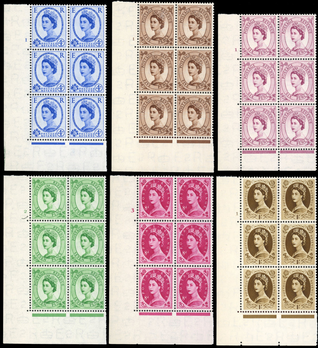 Great Britain SG 515/525, 529 Unmounted Mint 1952-54 ½d to 8d, 1s cylinder blocks
