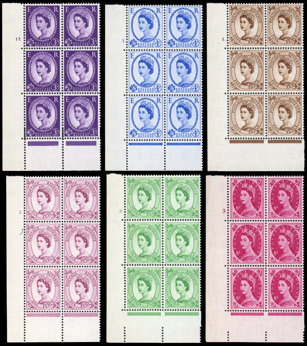 Great Britain SG 540/556 Unmounted Mint 1955-58 set of 18 cylinders blocks watermark St Edward's Crown