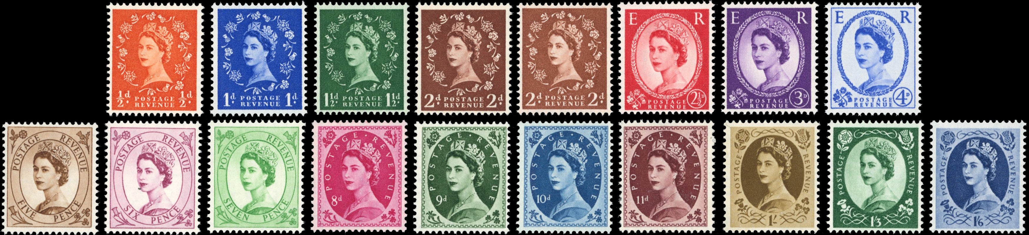Great Britain SG 540/556 Unmounted Mint 1955-58 set of 18 watermark St Edward's Crown