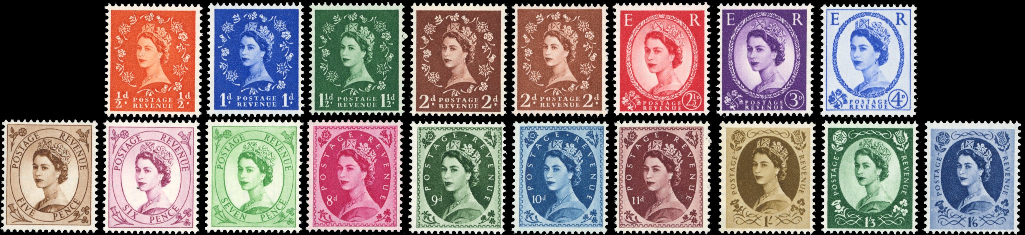 Great Britain SG 540/556 Unmounted Mint 1955-58 set of 18 watermark St Edward's Crown