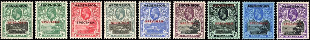 Ascension SG 1s/9s 1922 set of 9 overprinted Specimen
