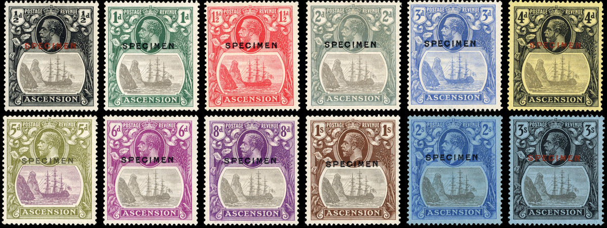 Ascension SG 10s/20s 1924-33 Badge set of 12 overprinted Specimen