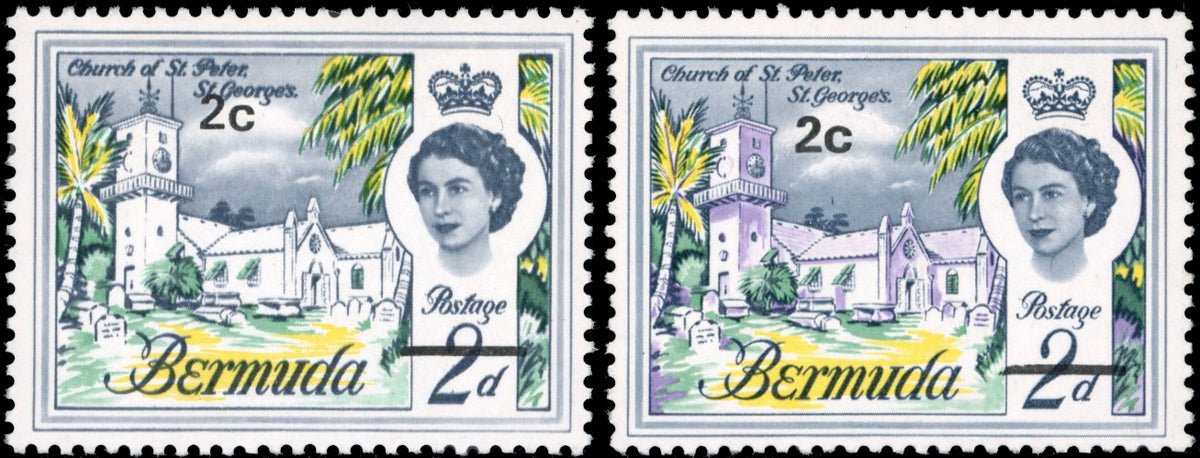 Bermuda SG 233a Unmounted Mint 1970 Decimal Currency 2c on 2d error lilac omitted