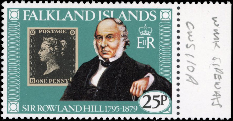 Falkland Islands SG 366w Unmounted Mint 1979 Rowland Hill 25p Penny Black variety watermark crown to left of CA