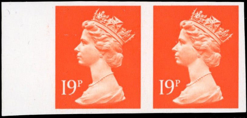 Great Britain SG X956a Unmounted Mint 1971-96 19p bright orange-red imperf pair