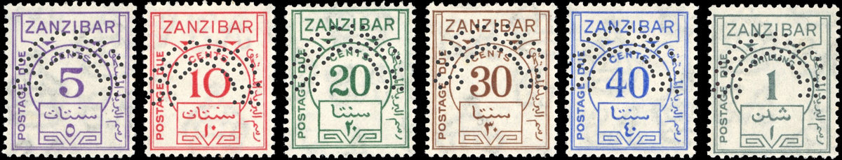 Zanzibar SG D25s/D30s Specimen 1936 postage due set of 6 unmounted mint