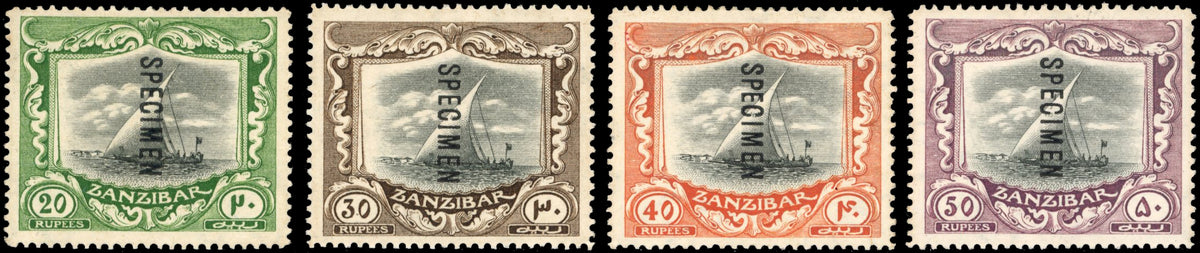 Zanzibar SG 260bs/es Specimen 1913 20r, 30r, 40r, 50r