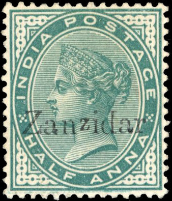Zanzibar SG 3j Mint 1895-96 ½a blue-green error Zanzidar