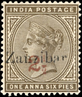 Zanzibar SG 36C Mint 1895-96 2½ on 1a6p sepia type 4 surcharge in red variety Tall second z