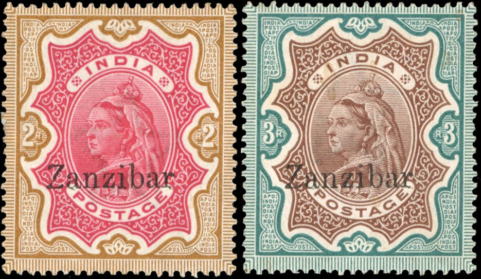 Zanzibar SG 19A, 20A Mint 1895-96 2r, 3r variety First Z antique