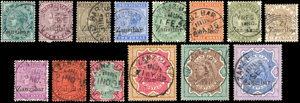 Zanzibar SG 3/21 btwn Used 1895-96 part set of 14 to 5r