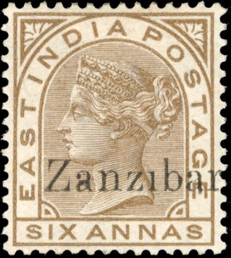 Zanzibar SG 13oG Mint 1895-96 6a overprint triple two albino and variety No dot over i