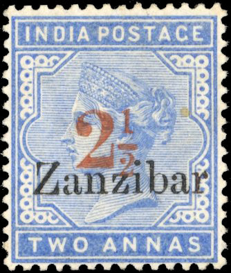 Zanzibar SG 27 Mint 1895-96 2½ on 2a pale blue type 7 surcharge